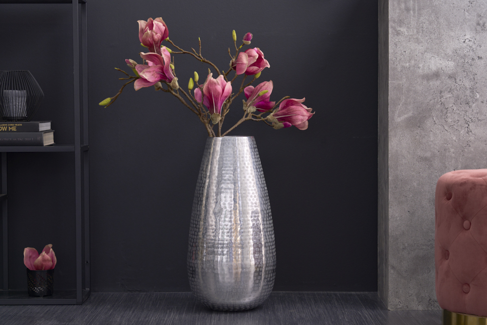 Elegante Vase ORIENT 50cm silber im Grid Hammerschlag Design