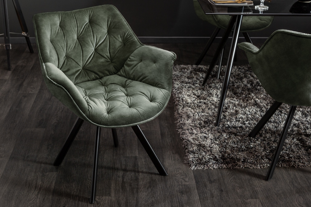 Drehbarer Stuhl THE DUTCH COMFORT dunkelgrün Samt mit Armlehnen Modern Design