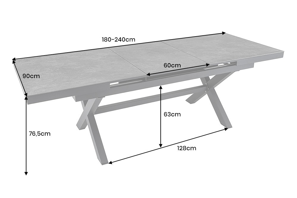 Ausziehbarer In- und Outdoor Esstisch EMPIRE 180-240cm anthrazit Keramik Gartentisch