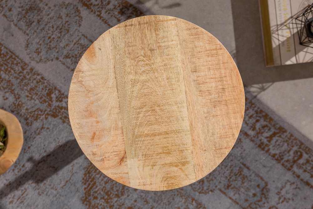 Höhenverstellbarer Beistelltisch ENGINEER 30cm Mangoholz Industrial Design massiv rund Eisen