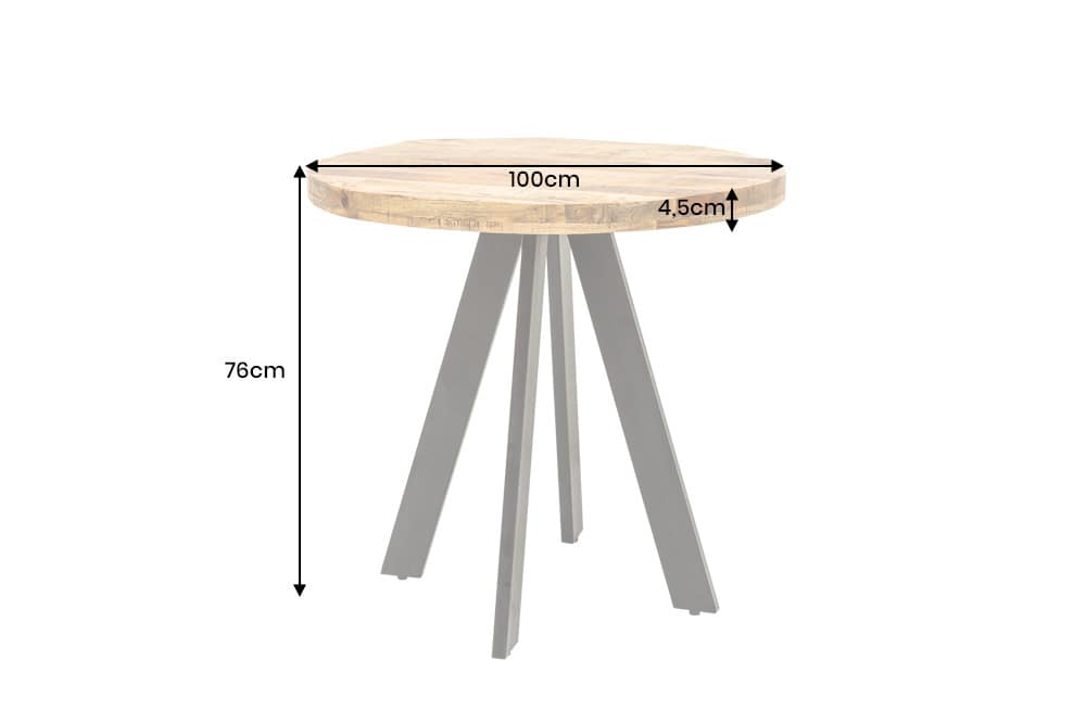 Massiver Esstisch IRON CRAFT 100cm rund natur Mangoholz schwarzes Metallgestell