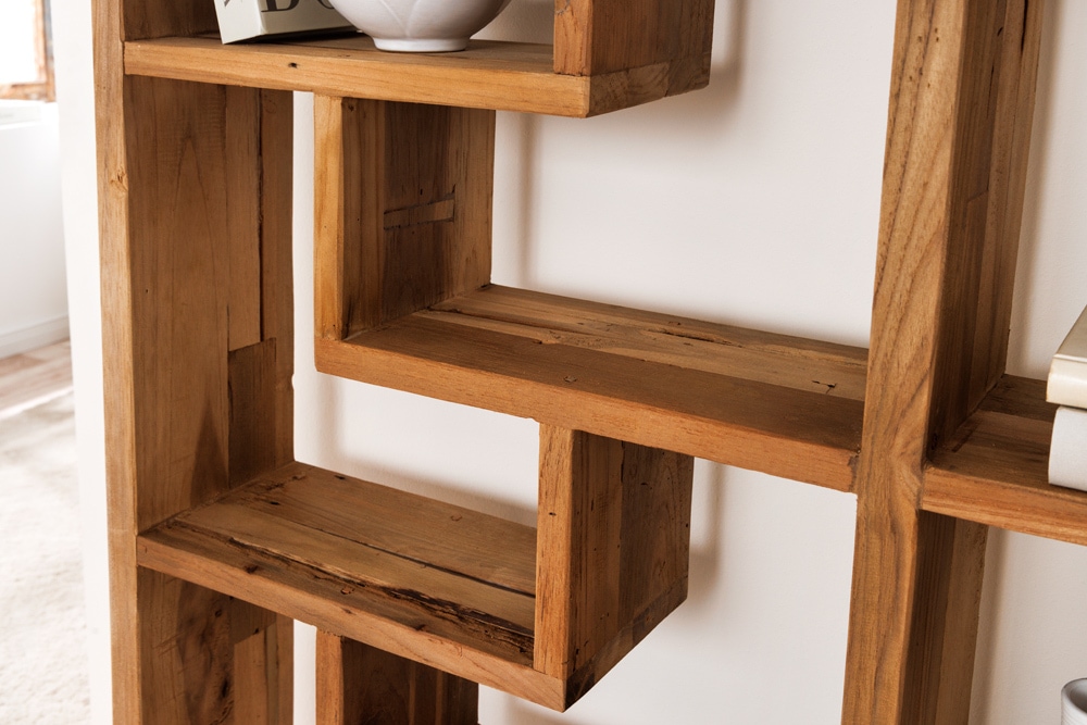 Massivholz Bücherregal JAVA 200cm natur Teakholz Standregal Raumtrenner recycelt