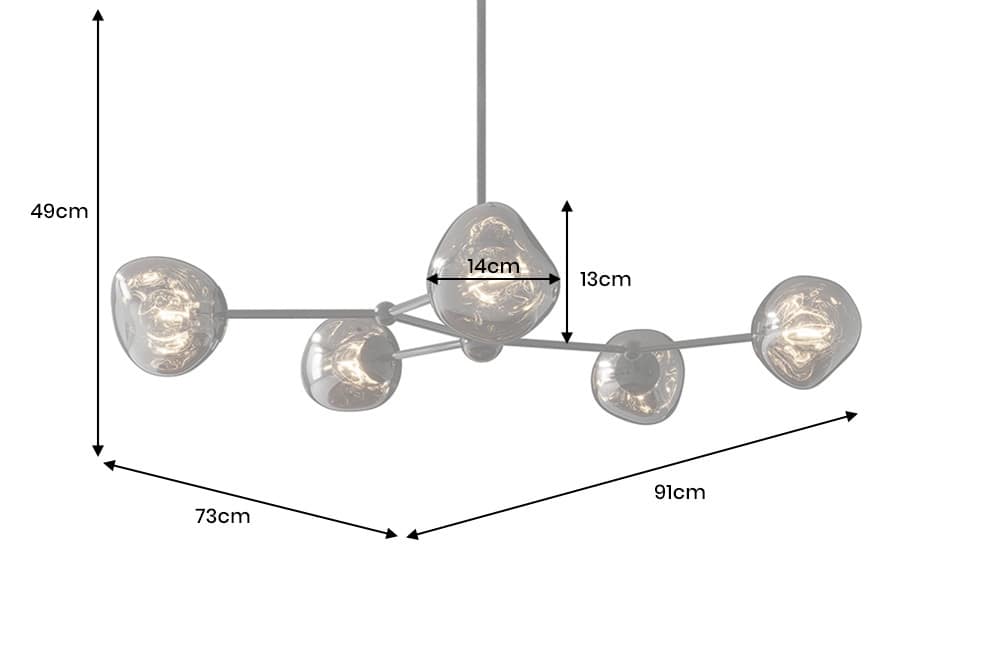 Design Hängelampe LIQUID DIAMOND 100cm smoke schwarz Glas fünf Schirme Kugelleuchte