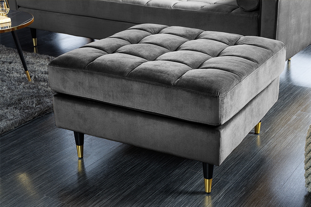 Design Hocker COZY VELVET 80cm grau Samt goldene Füße