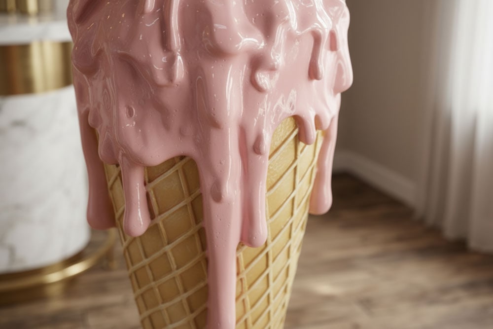 Einzigartiger Bartisch ICE CREAM 105cm beige rosa runde Tischplatte Glas handmade Einzigartiger Bartisch ICE CREAM 105cm beige rosa runde Tischplatte Glas handmade