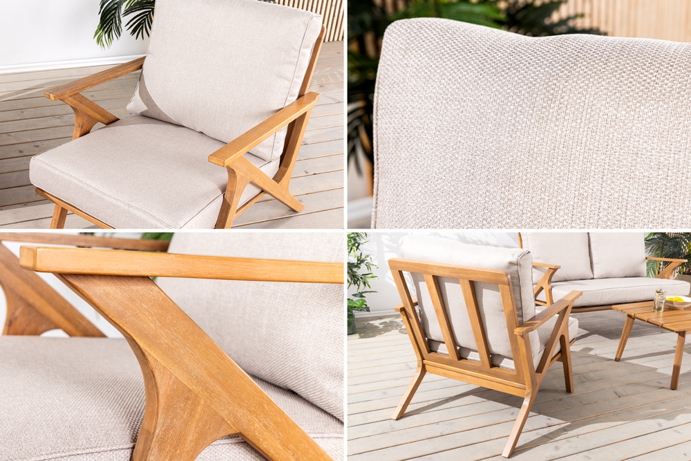 Wetterfester Gartenstuhl COMFORT LINE natur beige Akazienholz Loungesessel