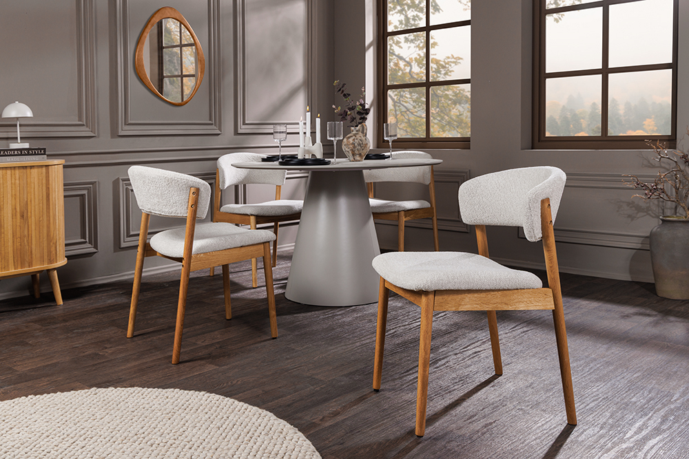 Design Stuhl VALHALLA WOOD natur Eiche Massivholz creme Strukturstoff