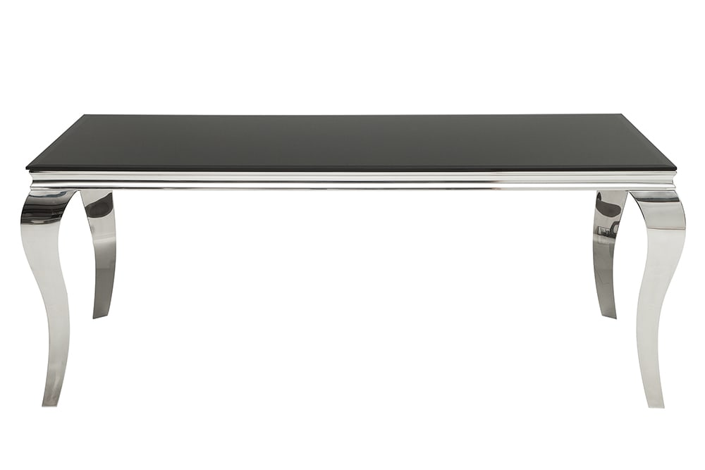 Eleganter Design Esstisch MODERN BAROCK 200cm schwarz Opalglas Tischplatte Edelstahl