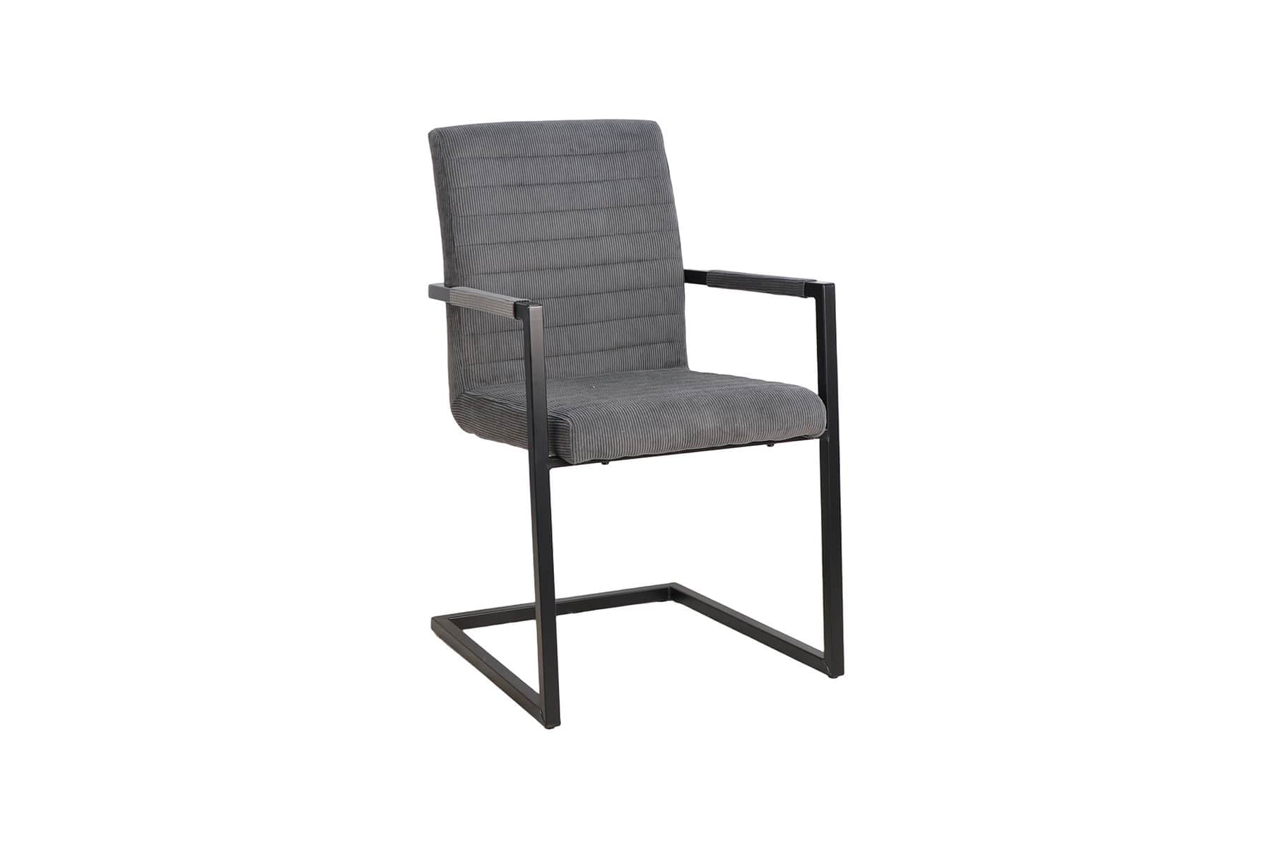Industrial Freischwinger LOFT grau Cord schwarz Eisen mit Armlehne