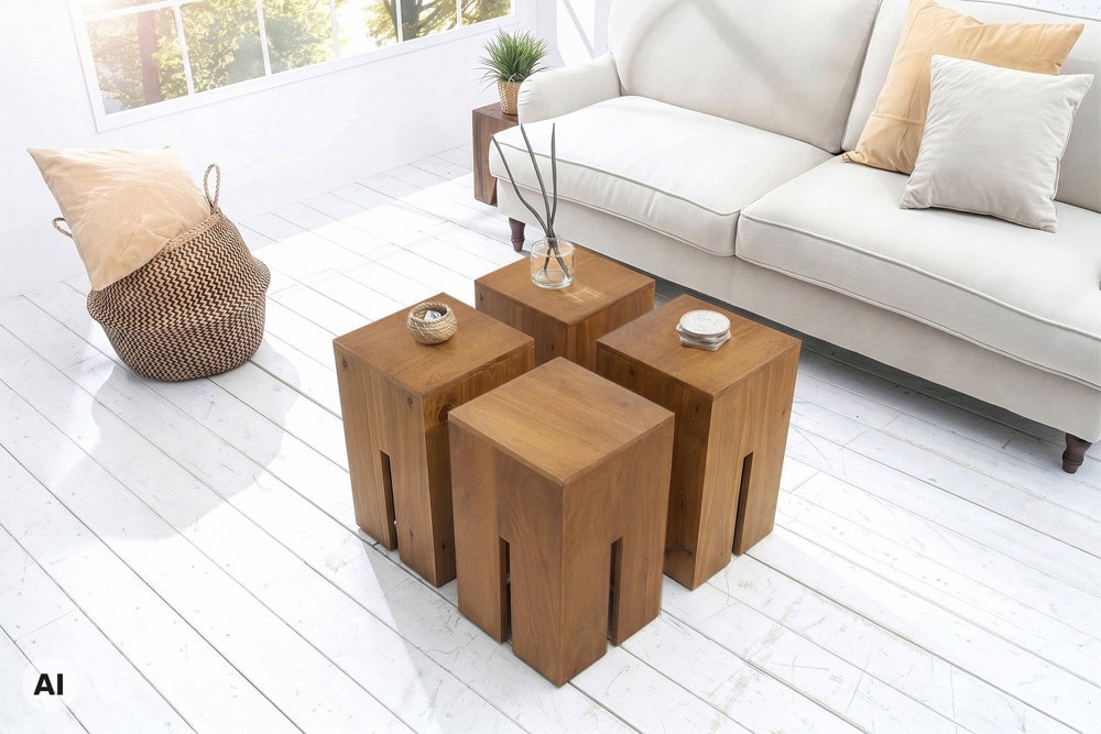 Design Beistelltisch CASTLE 45cm braun honey finish massives Mangoholz handmade