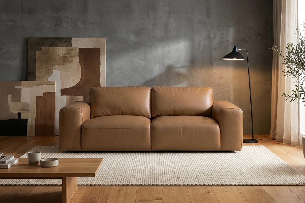 Echtleder Sofa BIG GEORGE 205cm cognac Taschenfederkern 2-Sitzer Couch