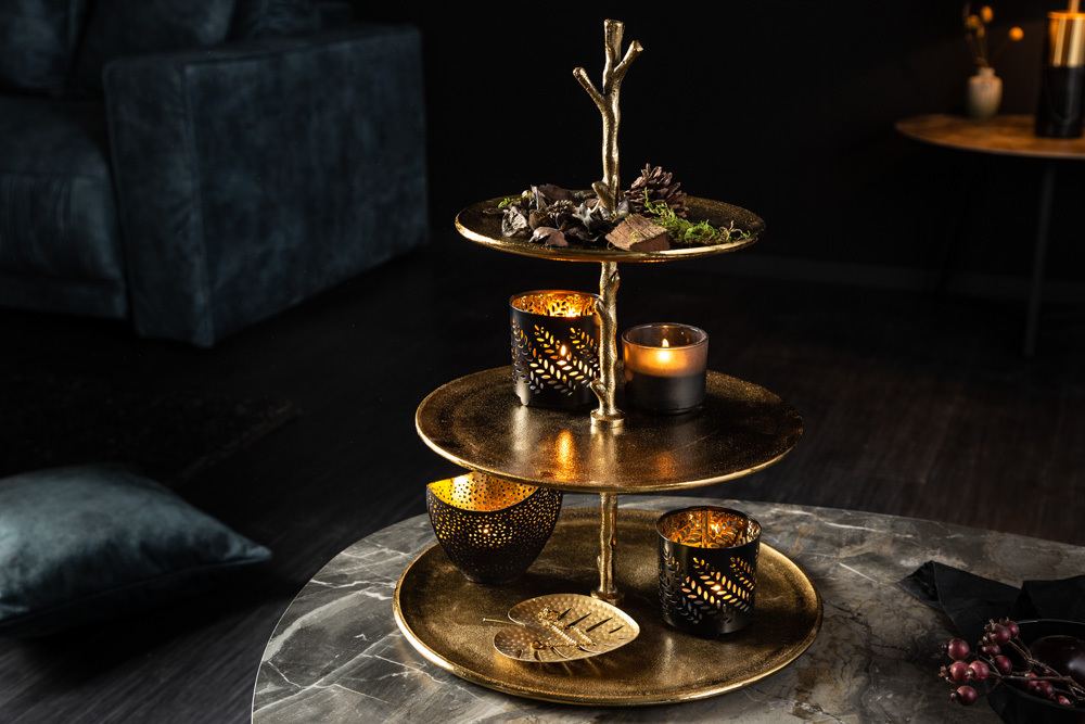 Design Etagere ABSTRACT 50cm gold Metall mit drei Etagen