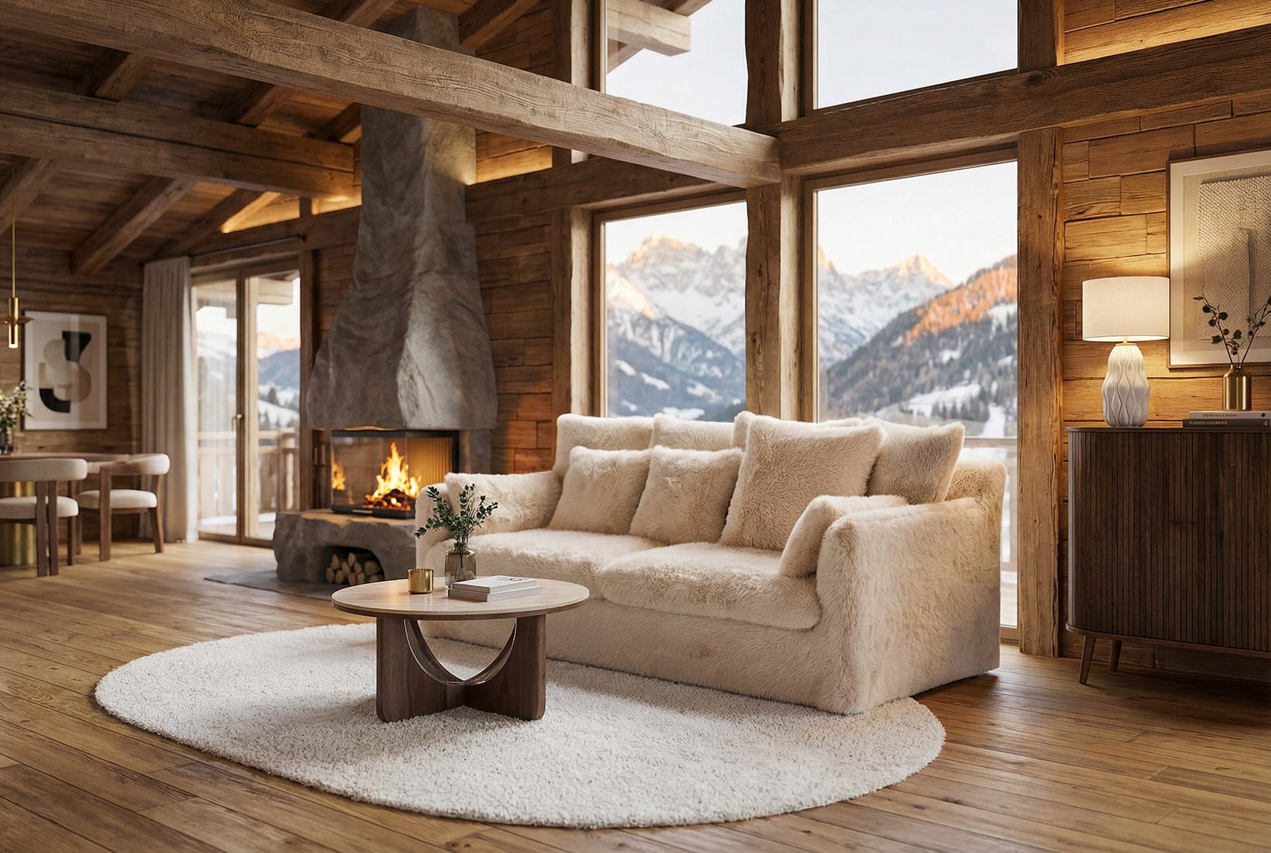 Großes 3-Sitzer Sofa YETI 200cm beige sand langfloriger Plüsch Shaggy-Stoff
