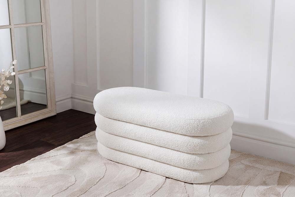 Extravagante Polsterbank VOGUE 85cm weiß Bouclé Sitzbank mit Stauraum » Jetzt kaufen