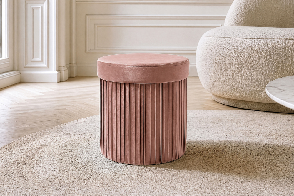 Runder Hocker ÉLAN 40cm rosa Samt faltbar mit Stauraum