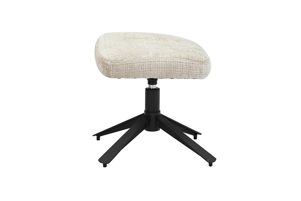Drehbarer Hocker CLOUD champagner beige Chenillestoff schwarz Metall Fußhocker