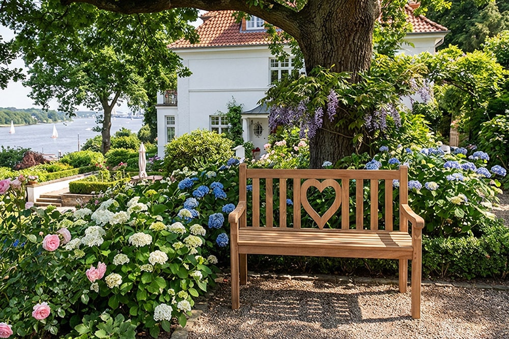 Massive Gartenbank EMPIRE TEAK Herz 120cm natur Teakholz