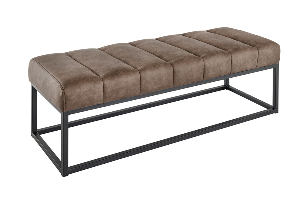 Design Sitzbank PETIT BEAUTÉ 110cm vintage taupe Microfaser schwarzes Metallgestell
