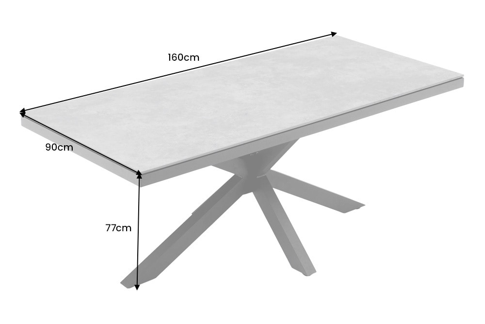 In- und Outdoor Esstisch GALAXIE 160cm hellgrau Keramik anthrazit Aluminium