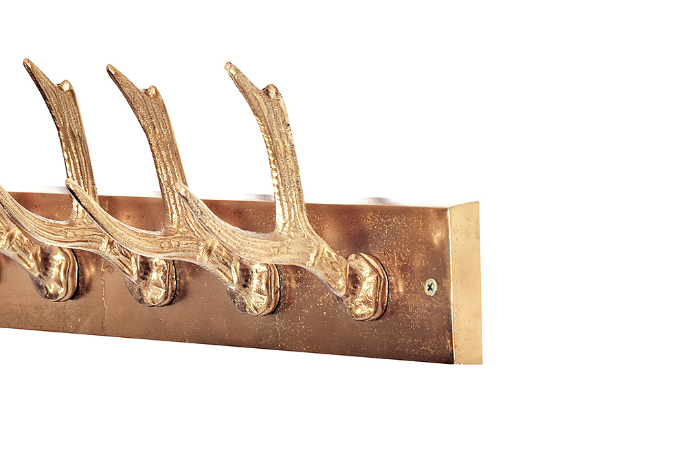 Dekorative Wandgarderobe DEER 50cm gold Metall Hirschgeweih Kleiderhaken