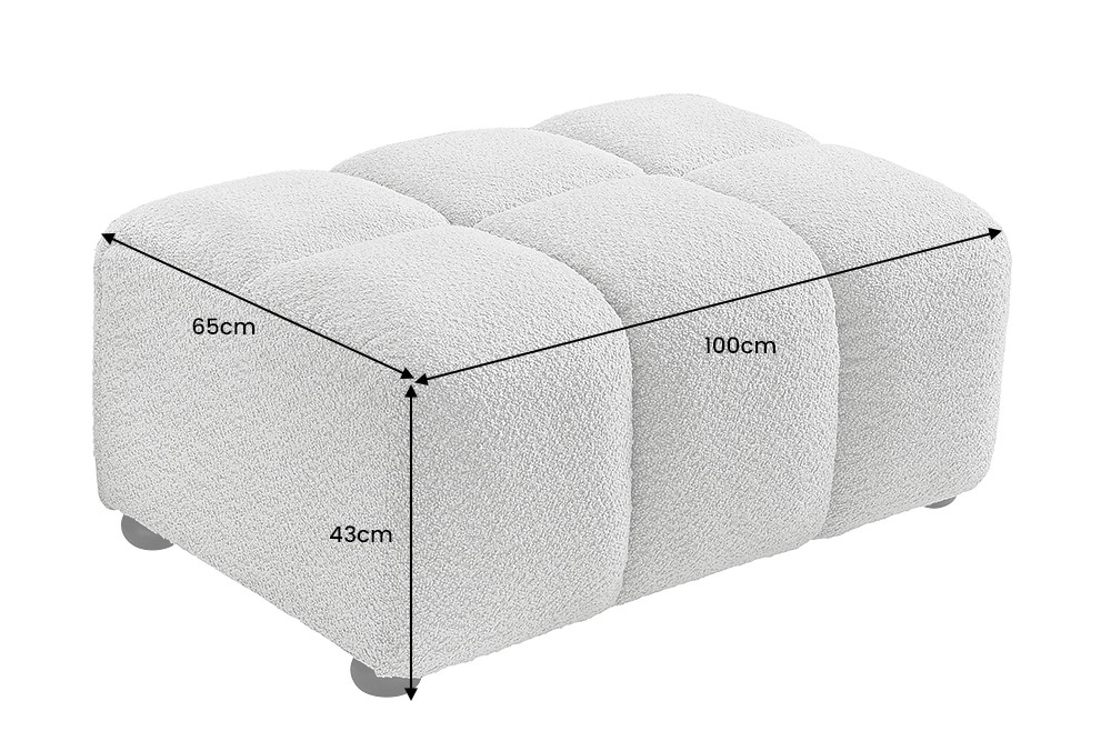 Moderner Hocker CLOUD 100cm grau Bouclé Federkern Fußhocker Sitzhocker