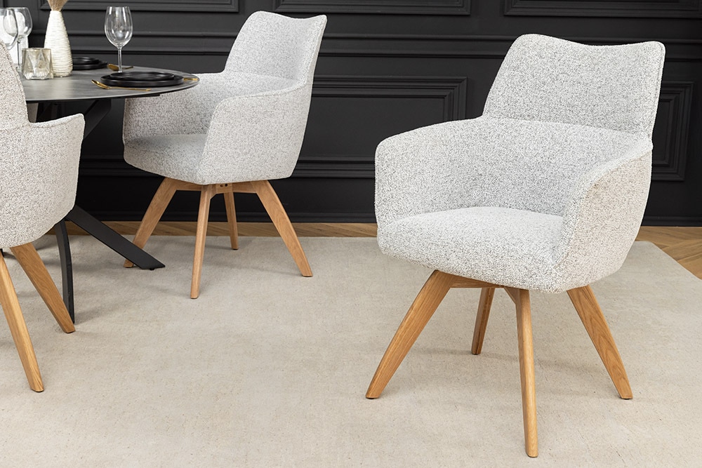 Drehbarer Stuhl ASGARD beige Strukturstoff mit Taschenfederkern und Armlehne