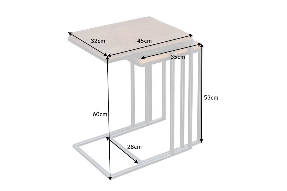 Industrial 2er Set Beistelltische BARRACUDA 45cm Salholz Massivholz geflextes Metallgestell