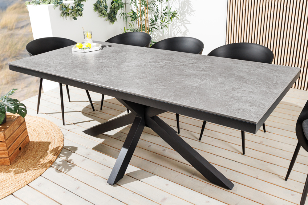 In- und Outdoor Esstisch GALAXIE 160cm hellgrau Keramik anthrazit Aluminium