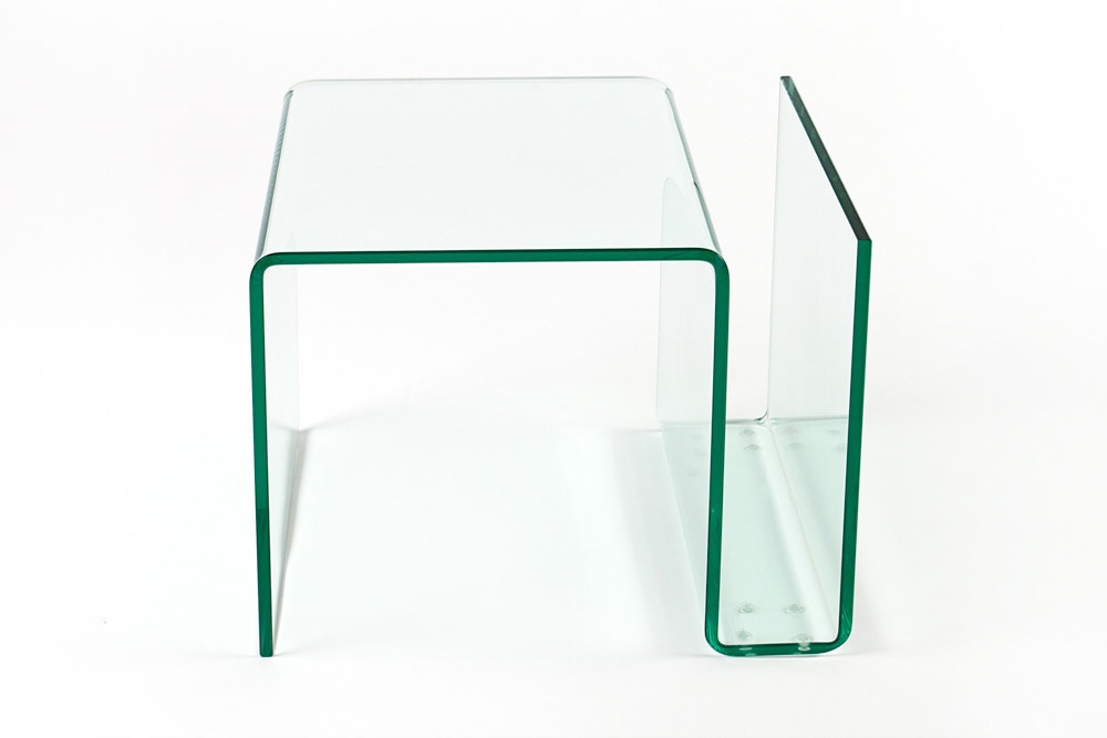 Extravaganter Glas Couchtisch FANTOME 50cm Beistelltisch mit Ablage für Magazine transparent