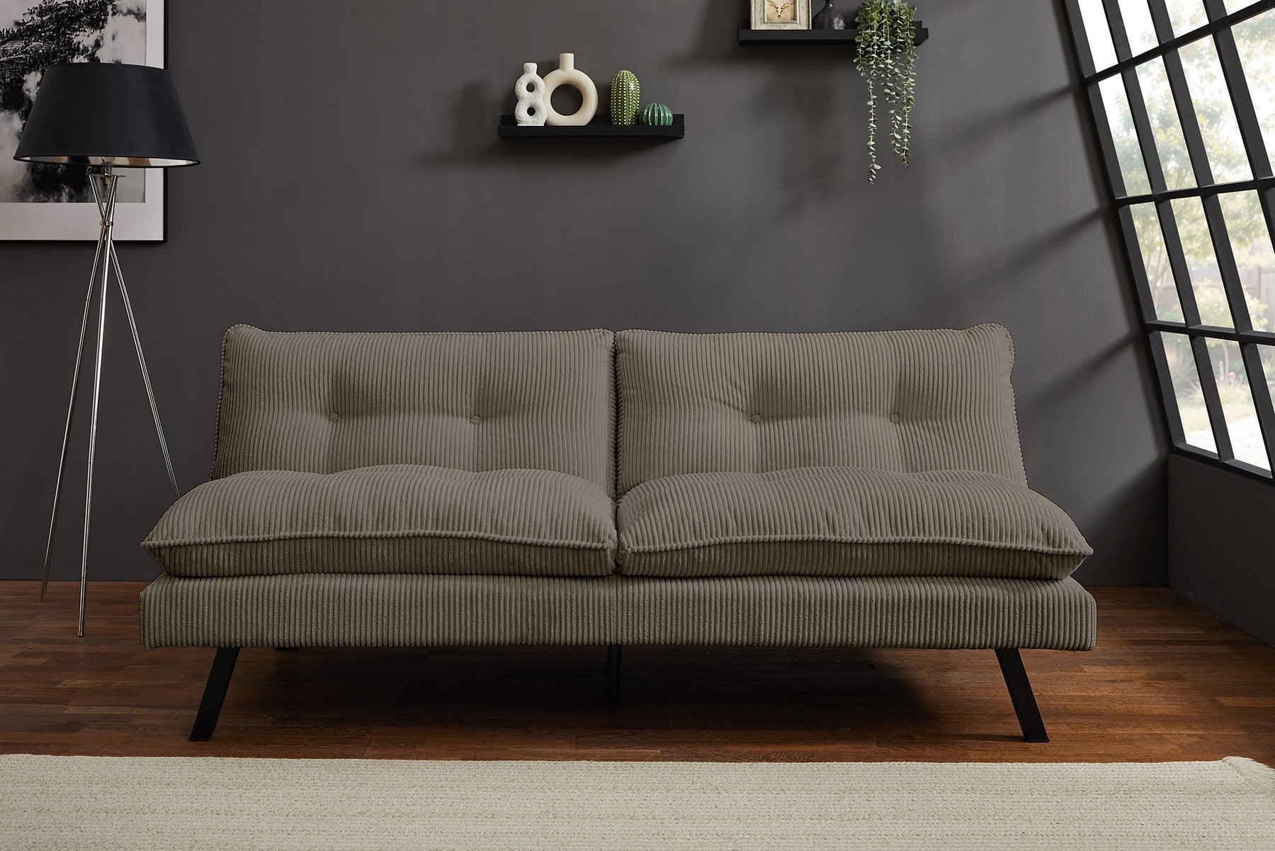 Modernes Schlafsofa COCOONING 190cm greige Cord 3-Sitzer Couch