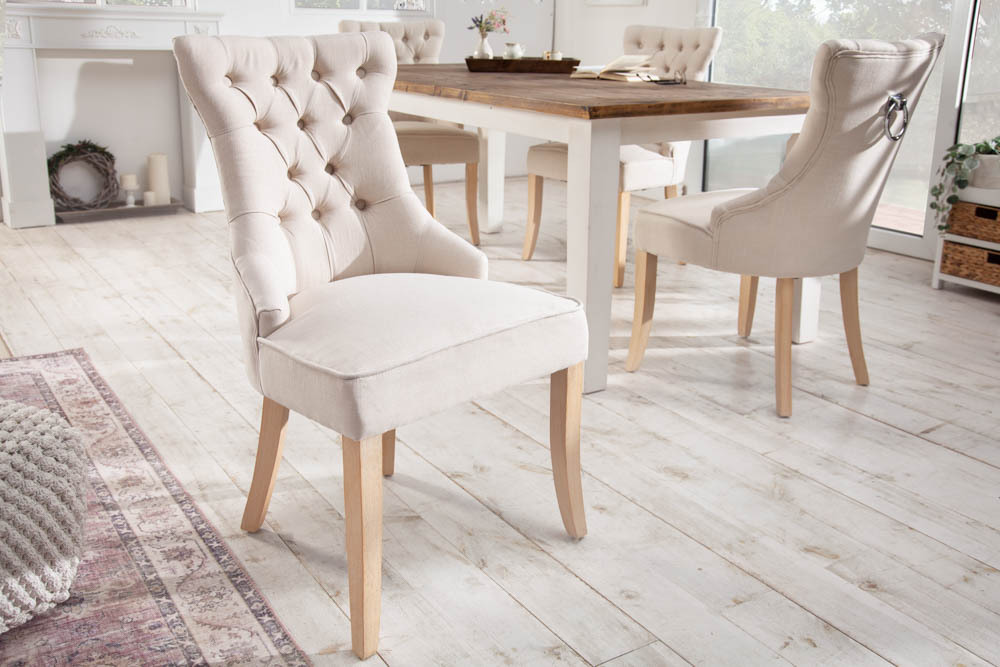 Eleganter Stuhl CASTLE beige Leinenstoff Landhausstil mit Komfortgriff