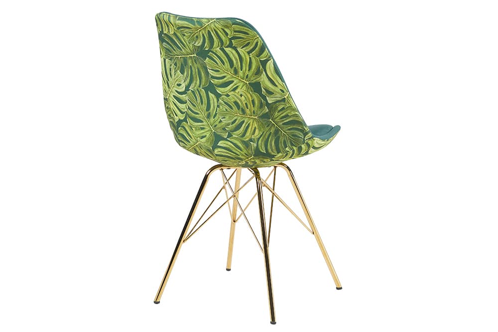 Design Stuhl SCANDINAVIA MEISTERSTÜCK grün Chenille gold Metall Monstera-Blatt