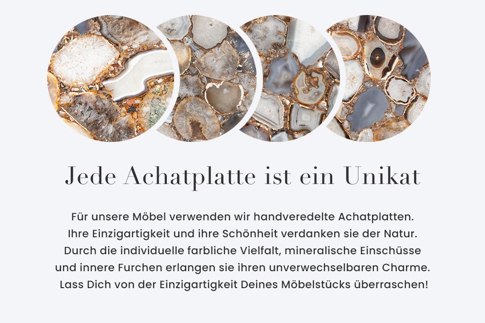 Runder Beistelltisch NOBLE I 35cm Edelstein Achat klappbar goldenes Metallgestell