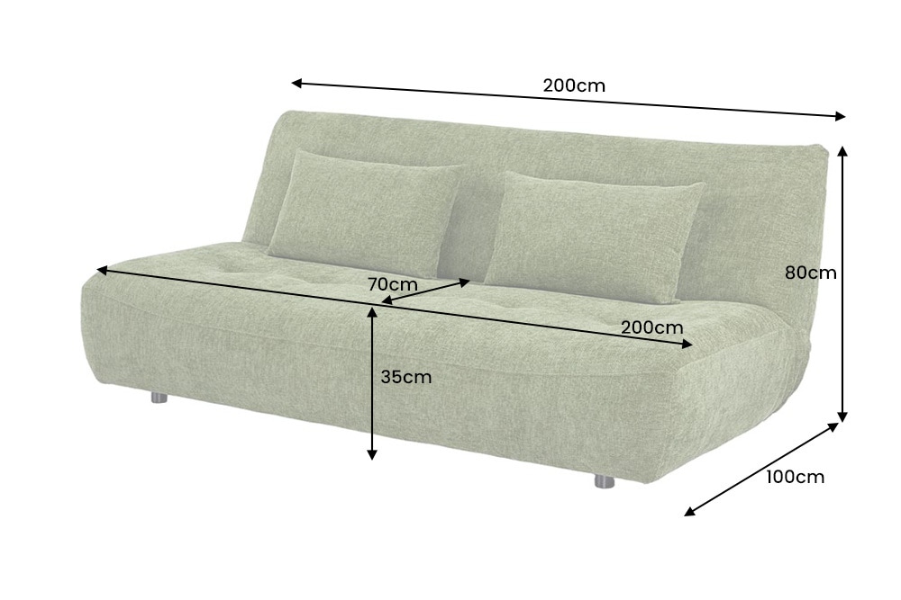 Modernes Schlafsofa ELYPSE 200cm grün Chenille 3-Sitzer Couch inkl. Kissen