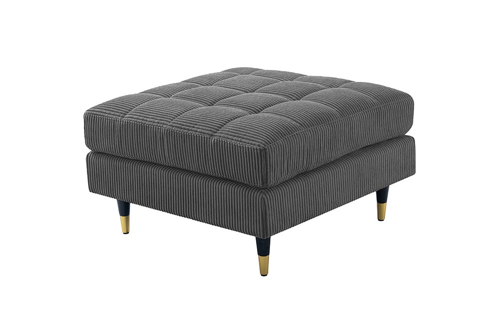 Design Hocker COZY VELVET 80cm grau Cord schwarz mit goldener Metallkappe