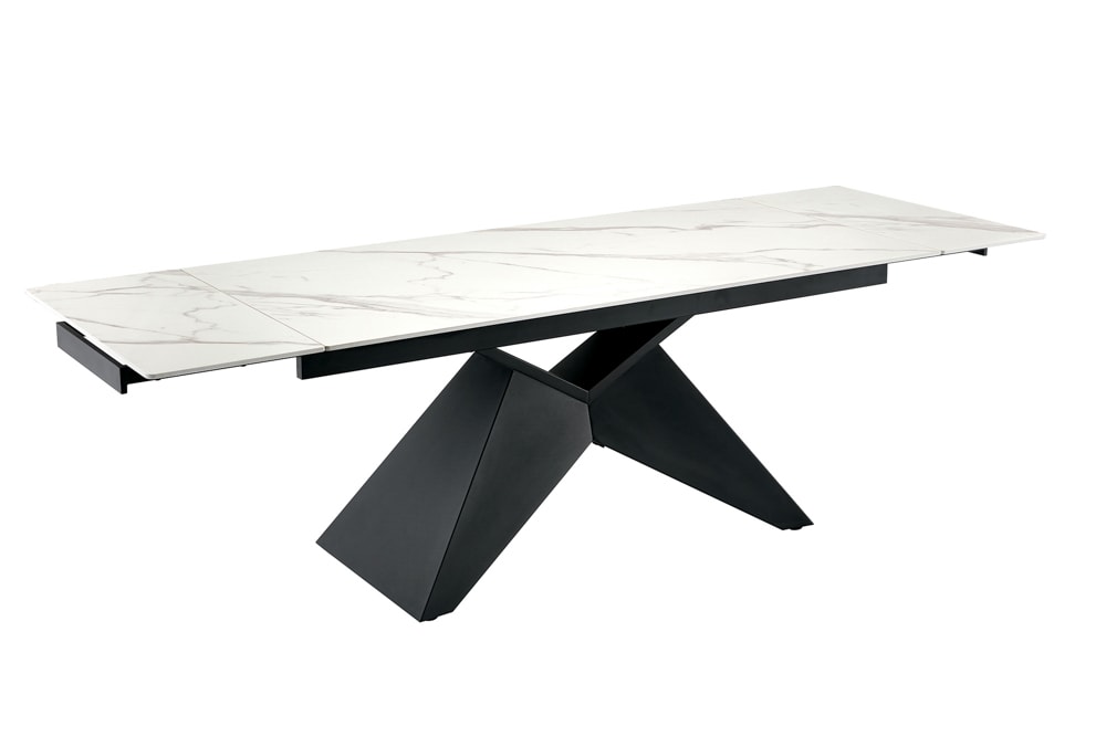 Design Esstisch DIAMOND 180-260cm matt weiß Keramik Metallgestell schwarz