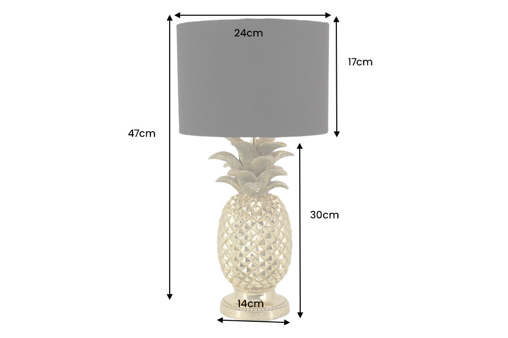 Handgefertigte Tischlampe PINEAPPLE 50cm gold schwarz Ananas-Design mit Stoffschirm