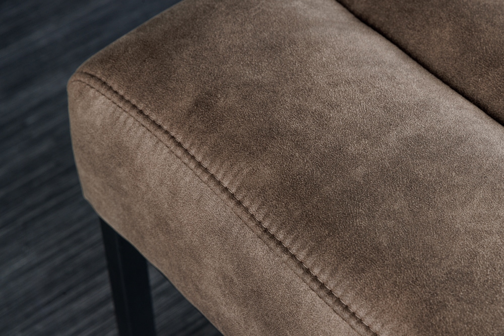 Design Sitzbank PETIT BEAUTÉ 110cm vintage taupe Microfaser schwarzes Metallgestell