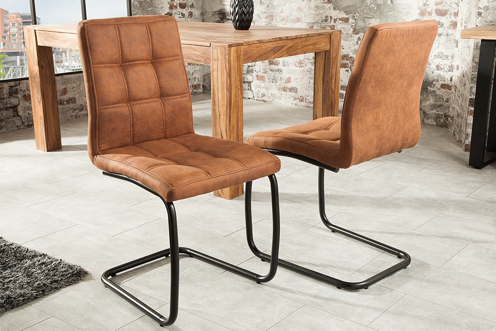 Industrial Freischwinger Stuhl MODENA hellbraun mit Ziersteppung