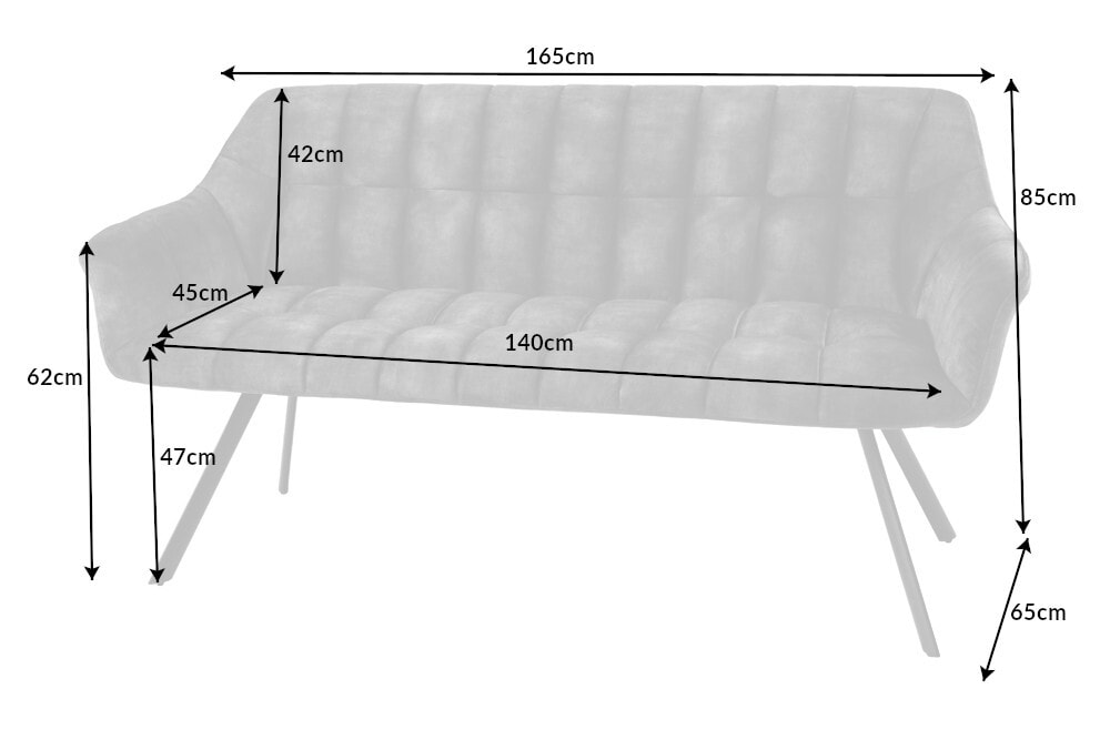 Esszimmer Sitzbank PAPILLON 165cm anthrazit Flachgewebe mit Lehnen schwarzes Metallgestell