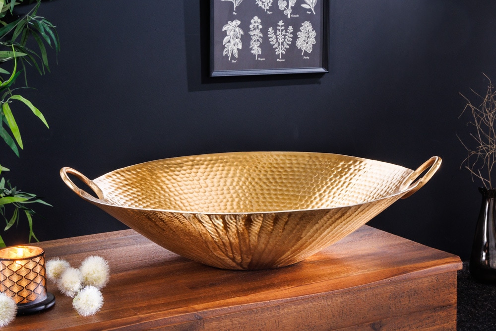 Handgearbeitete Deko Schale ORIENT 55cm gold Metall Hammerschlag Design