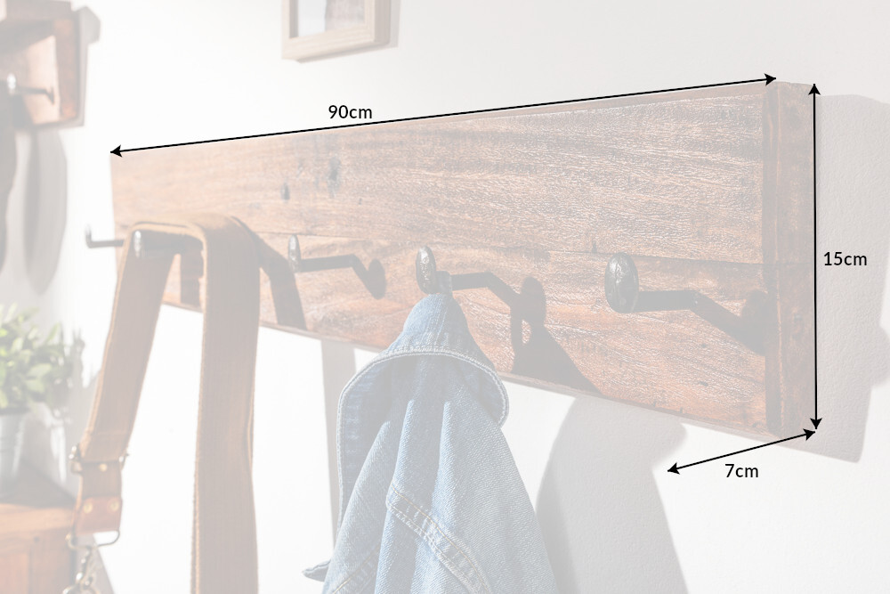 Massive Wandgarderobe HEMINGWAY XL 90cm natur recyceltes Massivholz
