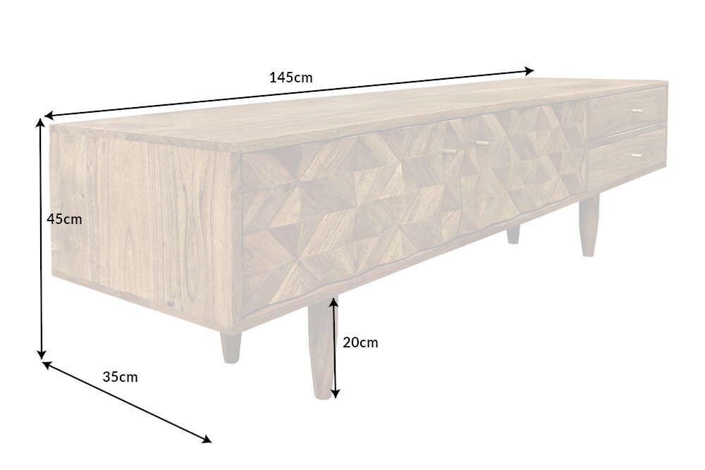 Massivholz TV-Lowboard ALPINE 145cm natur Akazie Retro Design honey finish