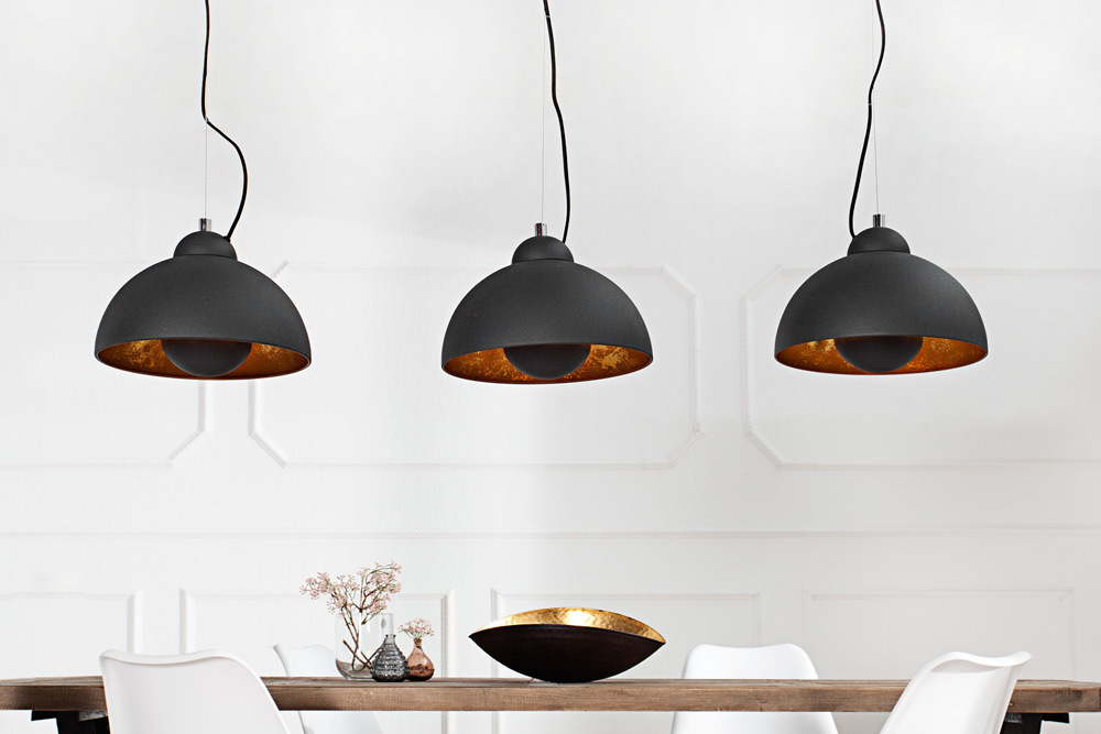 Elegante Hängelampe STUDIO 3 110cm schwarz Blattgold-Optik drei Schirme