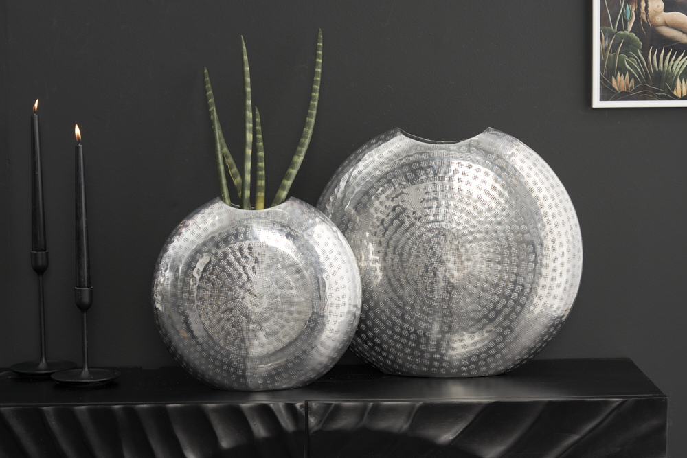 Elegantes Vasen 2er Set ORIENTAL 44cm silber im Grid Hammerschlag Design