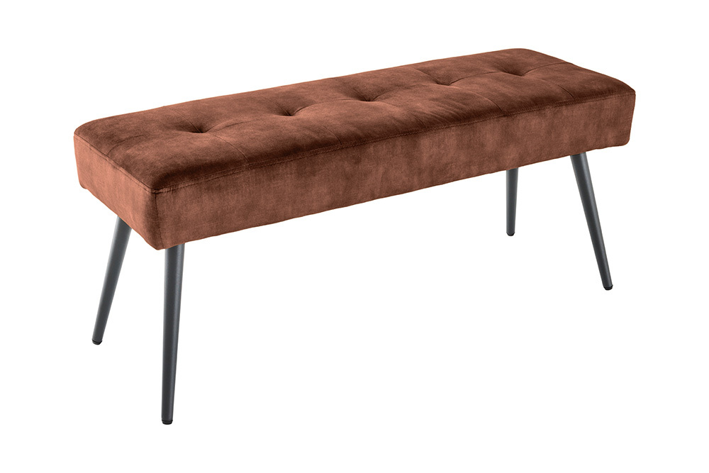 Design Sitzbank BOUTIQUE 100cm rostbraun Samt schwarze Metallbeine Polsterbank