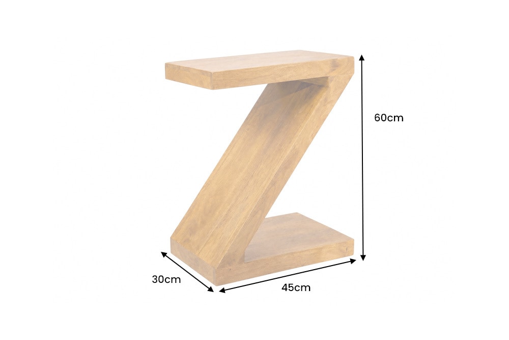 Massiver Beistelltisch Z 60cm braun honey finish Mangoholz Z-Form handmade