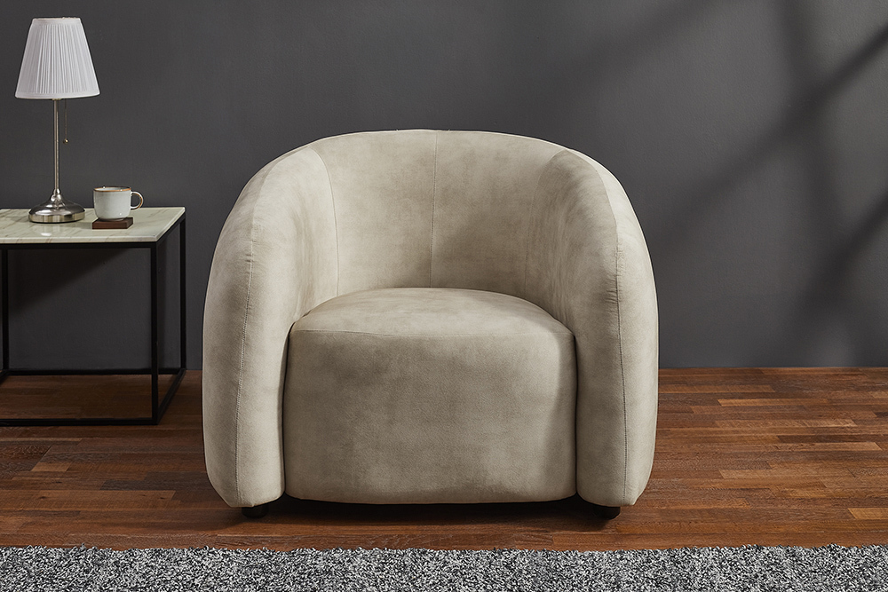Moderner Design Sessel VOGUE 95cm beige Samt mit Armlehnen und Nosagfederung