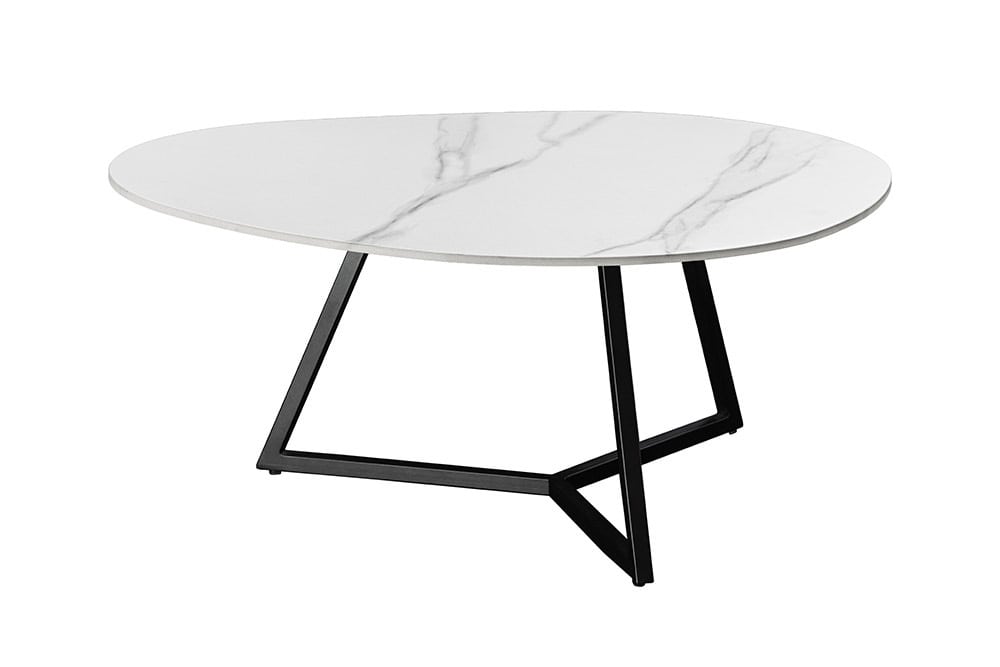 Design Couchtisch MARVELOUS 90cm weiß Marmor Keramik schwarzes Metall