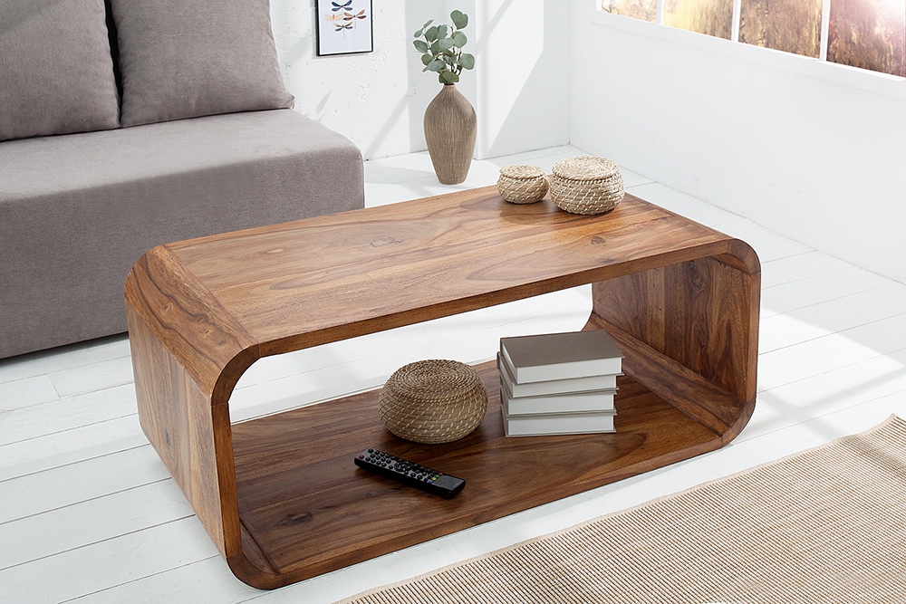 Massivholz Couchtisch CUBUS 100cm braun Sheesham stone finish TV-Board handemade